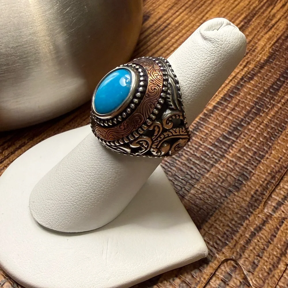 Western Mixed Metal Turquoise Ring | 6